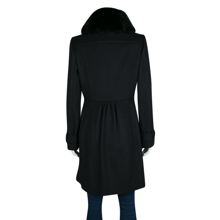 Pre Owned Burberry  London Black Wool and Cashmere Fur Collar Detail Double Breasted OverCoat S