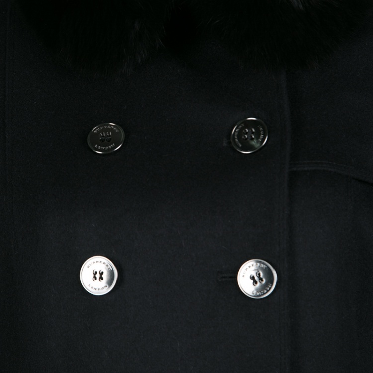 Pre Owned Burberry  London Black Wool and Cashmere Fur Collar Detail Double Breasted OverCoat S