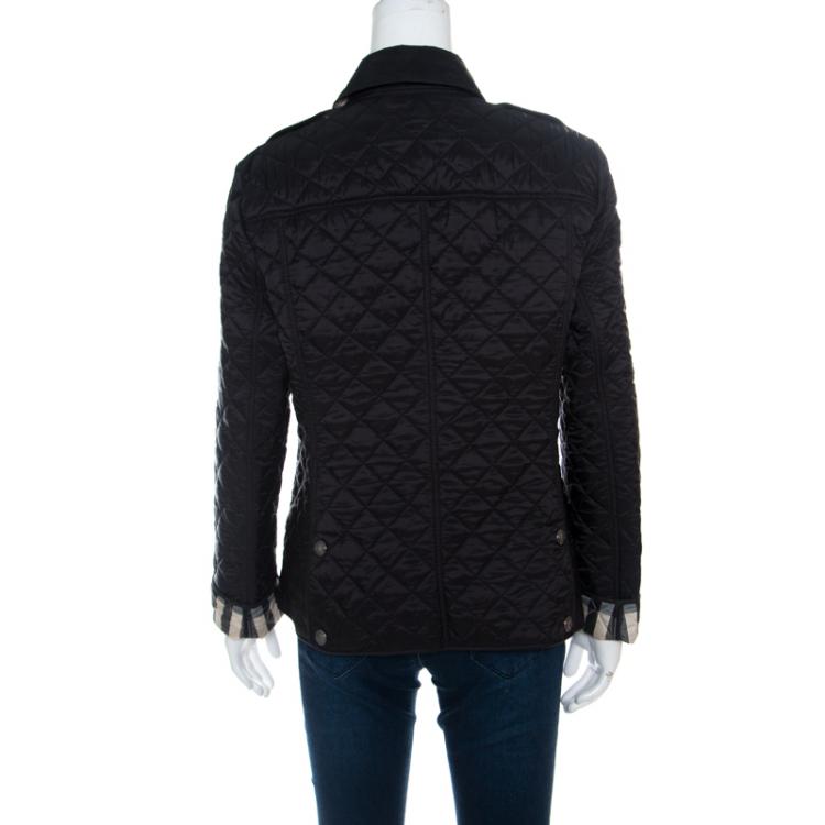مملوكة مسبقًا Burberry Brit Matte Black Diamond Quilted Button Front Jacket L