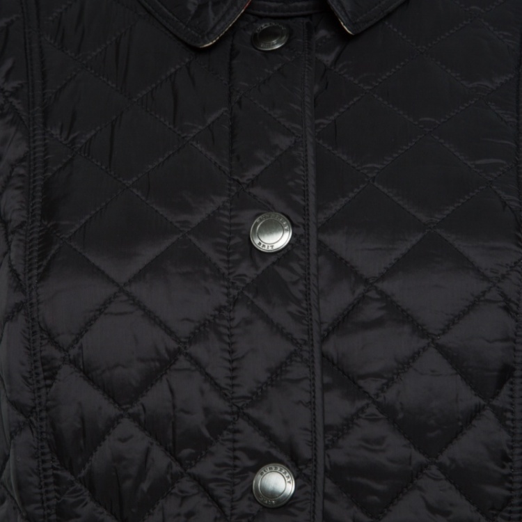 مملوكة مسبقًا Burberry Brit Matte Black Diamond Quilted Button Front Jacket L