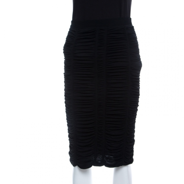 Burberry London Black Ruched Midi Skirt 