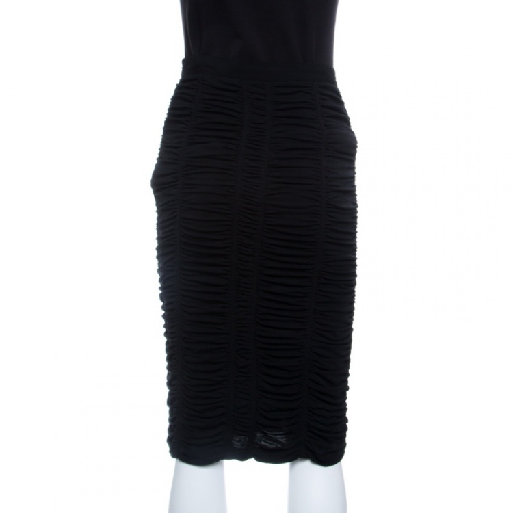 مملوكة مسبقًا Burberry London Black Ruched Midi Skirt S