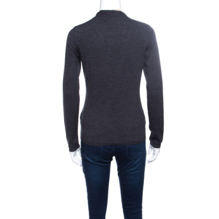 Pre Owned Burberry Brit Grey Wool Novacheck Trim Detail Cardigan S