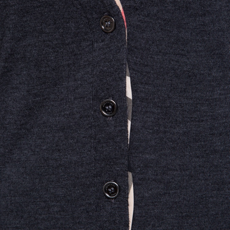 Pre Owned Burberry Brit Grey Wool Novacheck Trim Detail Cardigan S
