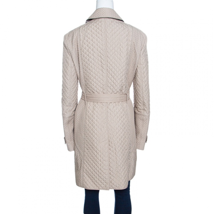 Pre Owned Burberry London Beige Diamond Quilted Belted Long Trench Coat L