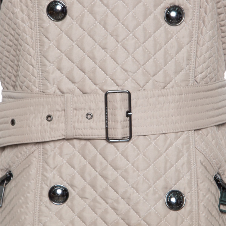 Pre Owned Burberry London Beige Diamond Quilted Belted Long Trench Coat L
