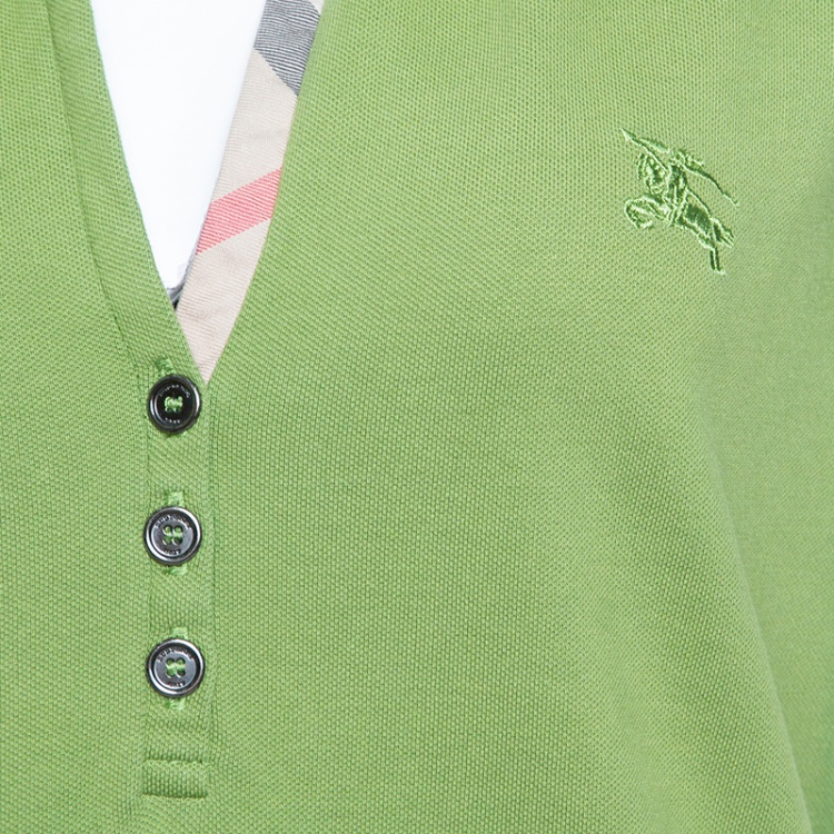 Pre Owned Burberry Brit Green Honeycomb Knit Short Sleeve Polo T-Shirt XL