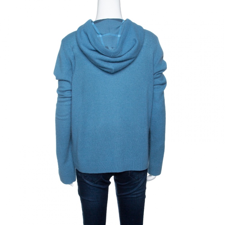 مملوكة مسبقًا Burberry Brit Blue Cashmere Zip Front Hooded Sweater XL