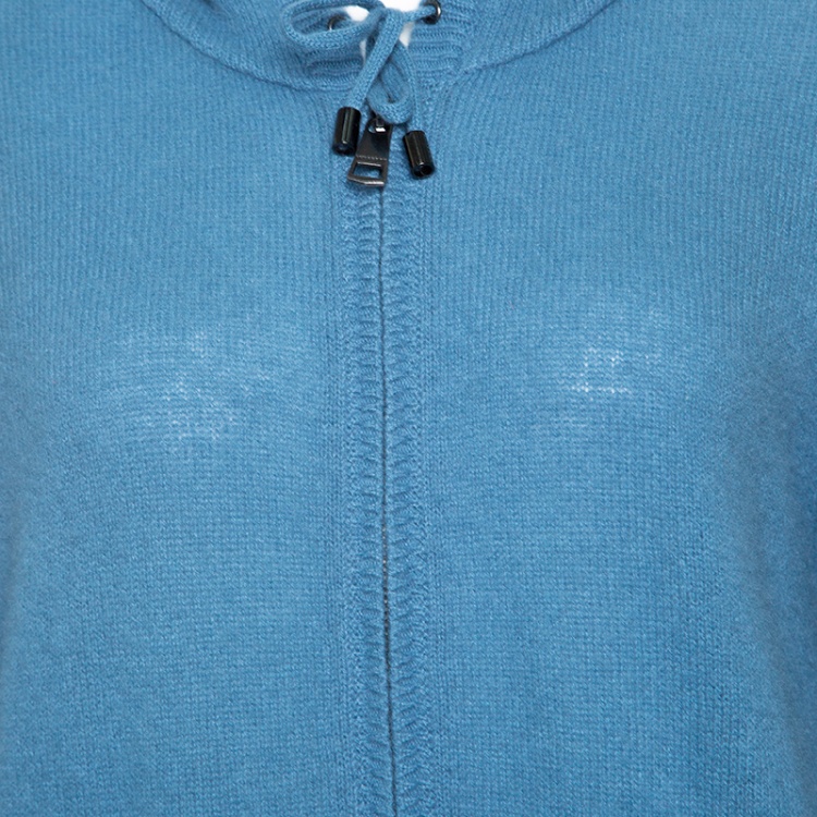مملوكة مسبقًا Burberry Brit Blue Cashmere Zip Front Hooded Sweater XL