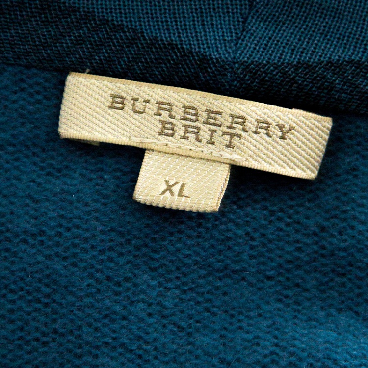 مملوكة مسبقًا Burberry Brit Blue Cashmere Zip Front Hooded Sweater XL