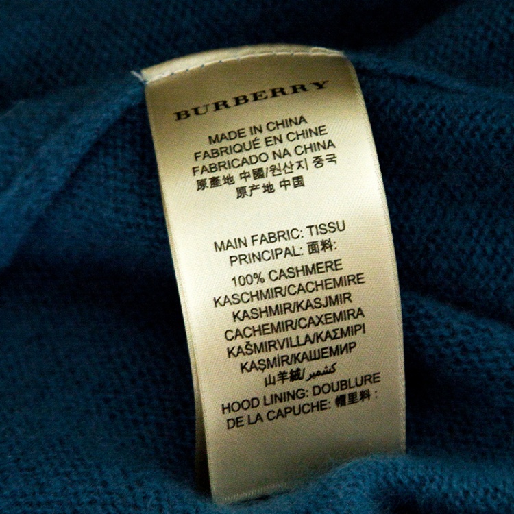 مملوكة مسبقًا Burberry Brit Blue Cashmere Zip Front Hooded Sweater XL
