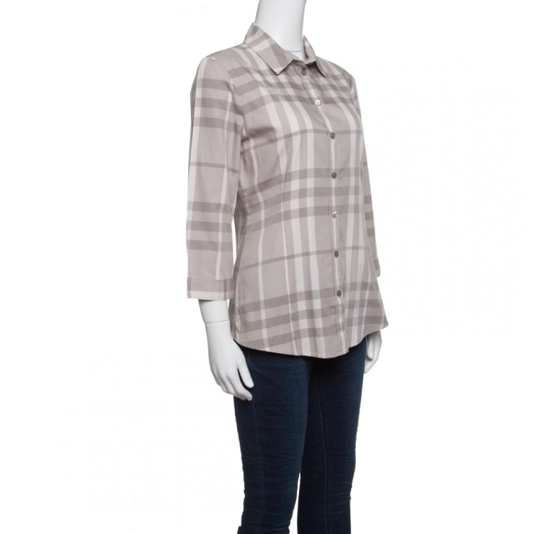 Pre Owned Burberry Brit Smoked Grey Checked Cotton Long Sleeve Button Front Shirt M