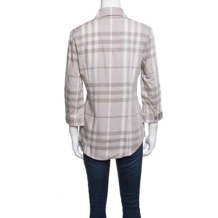 Pre Owned Burberry Brit Smoked Grey Checked Cotton Long Sleeve Button Front Shirt M