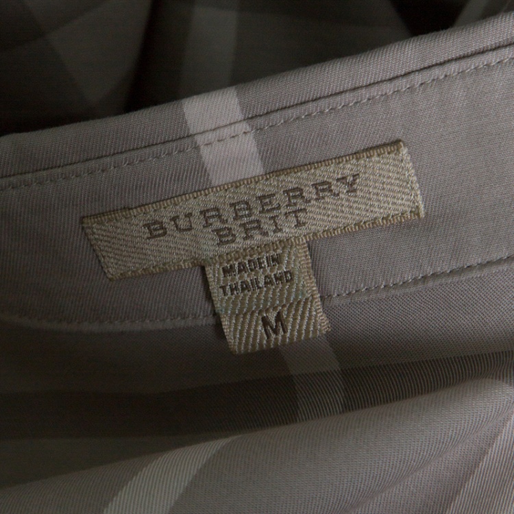 Pre Owned Burberry Brit Smoked Grey Checked Cotton Long Sleeve Button Front Shirt M