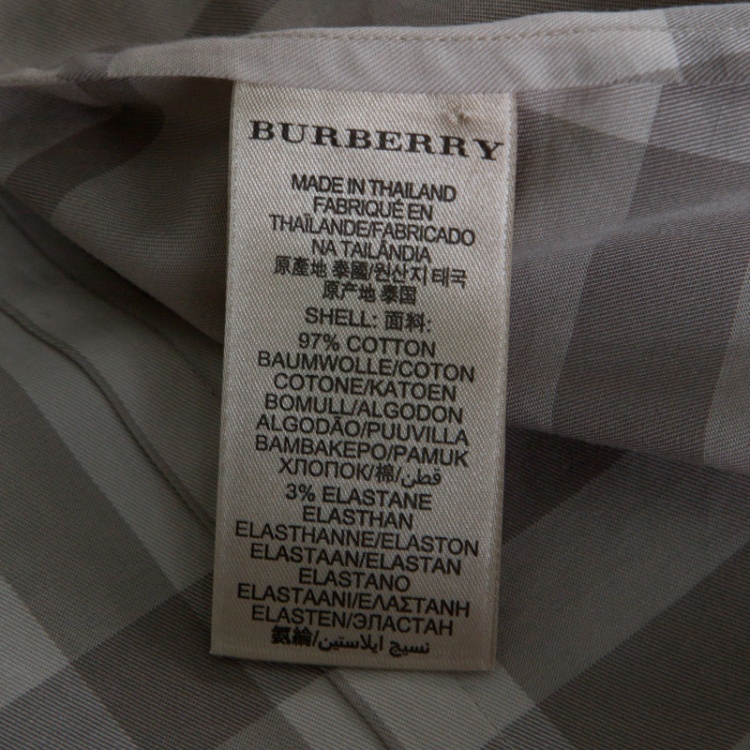 Pre Owned Burberry Brit Smoked Grey Checked Cotton Long Sleeve Button Front Shirt M