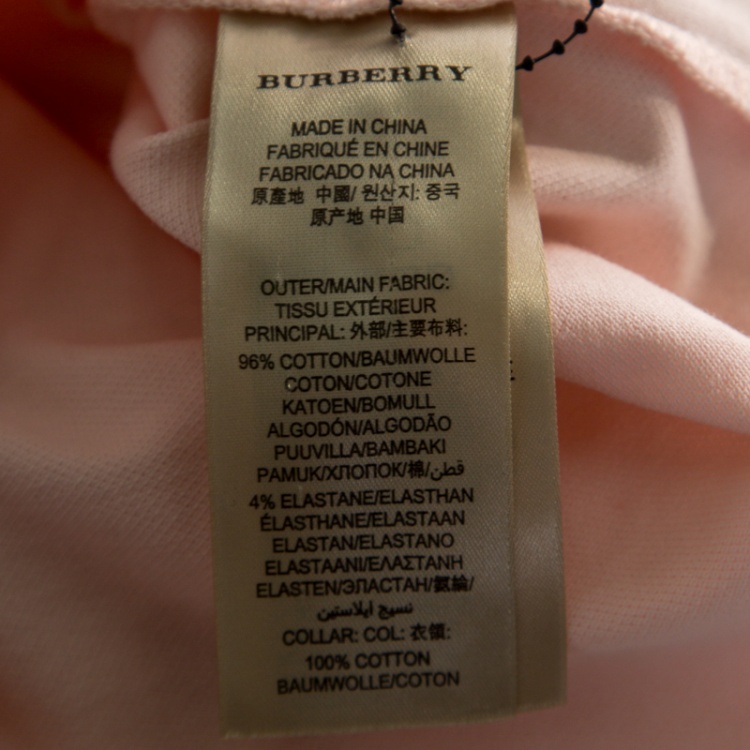 Pre Owned Burberry London Pink Checked Collar Detail Honeycomb Knit Polo T-Shirt S