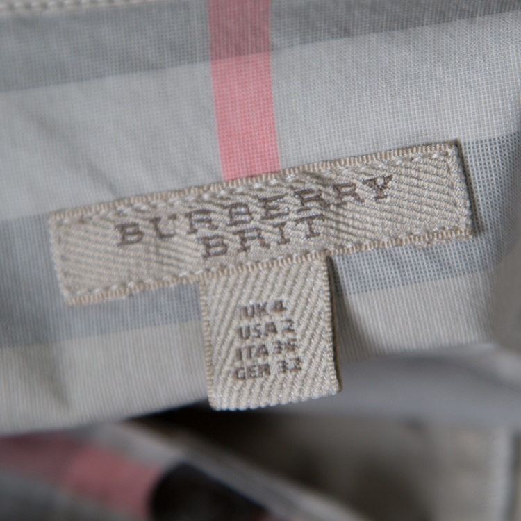 Pre Owned Burberry Brit Beige Novacheck Ruffle Detail Belted Dress XS