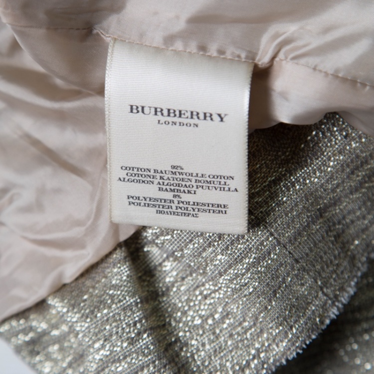 Pre Owned Burberry London Metallic Gold Ruffled Frayed Trim Cropped Jacket S
