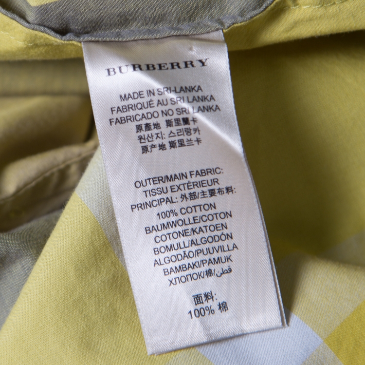 Pre Owned Burberry Brit Grey and Mustard Novacheck Cotton Ruched Placket Detail Shirt L