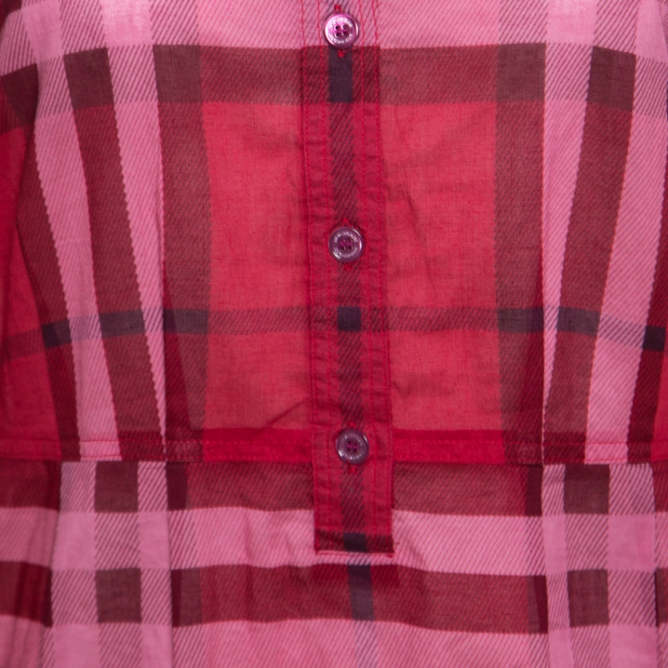 Pre Owned Burberry Brit Red Cotton Check Long Sleeve Tunic Dress S