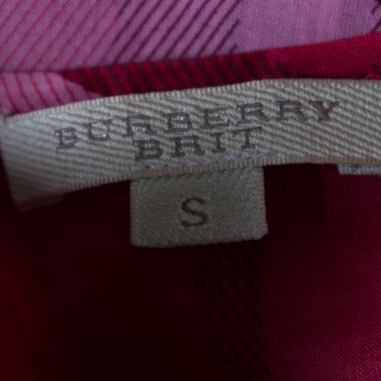 Pre Owned Burberry Brit Red Cotton Check Long Sleeve Tunic Dress S