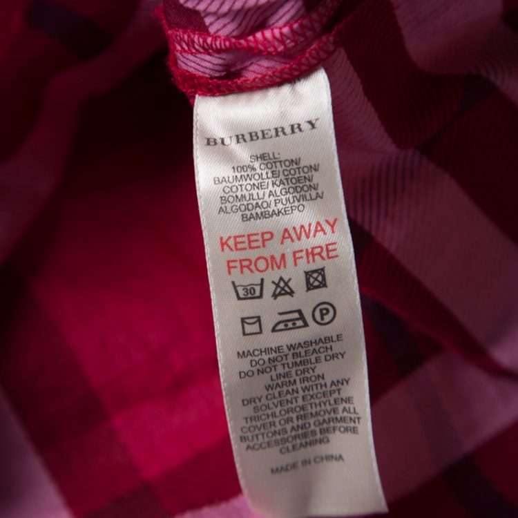 Pre Owned Burberry Brit Red Cotton Check Long Sleeve Tunic Dress S