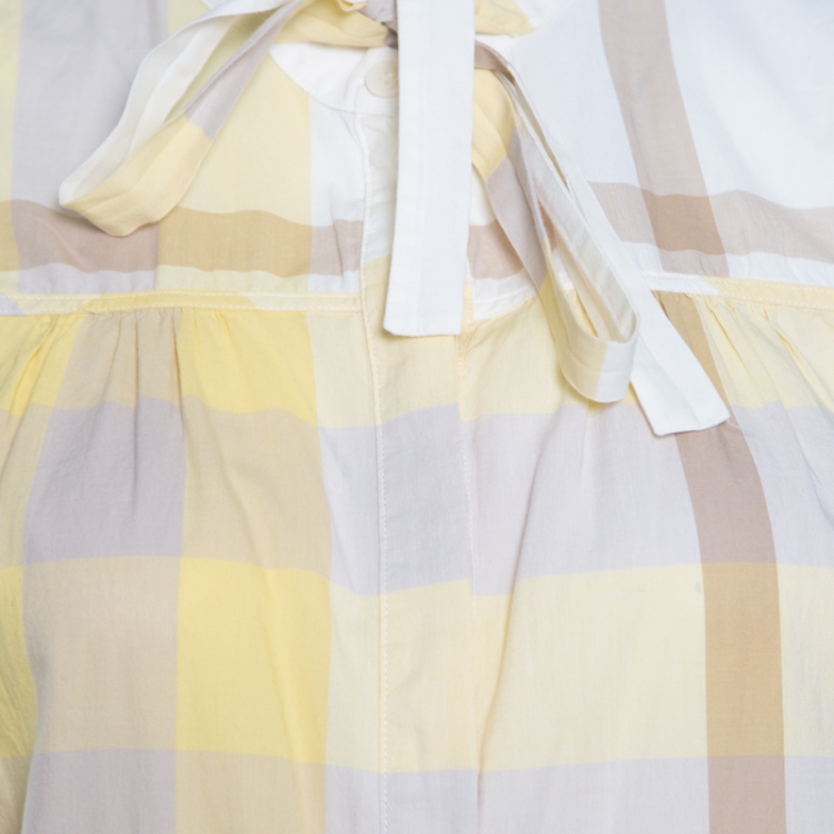 Pre Owned Burberry Brit Multicolor Checked Cotton Neck Tie Detail Sleeveless Blouse L