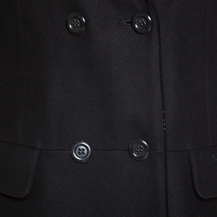 Pre Owned Burberry London Black Wool and Cashmere Leather Trim Double Breasted Coat S