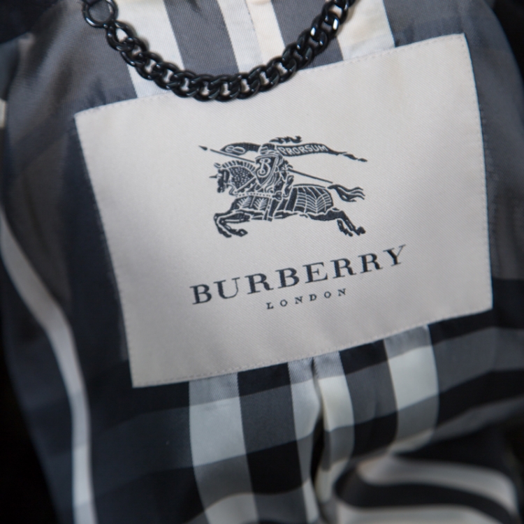 Pre Owned Burberry London Black Wool and Cashmere Leather Trim Double Breasted Coat S