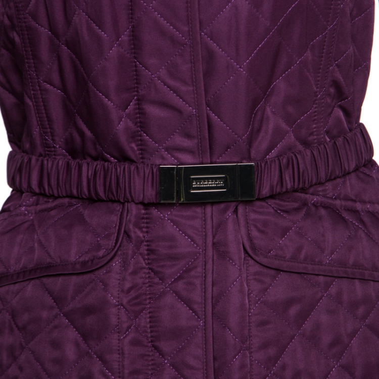 Pre Owned Burberry London Purple Diamond Quilted Belted Jacket S
