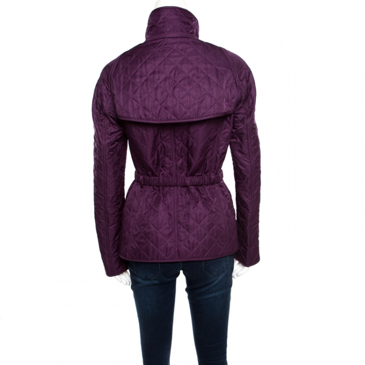 Pre Owned Burberry London Purple Diamond Quilted Belted Jacket S