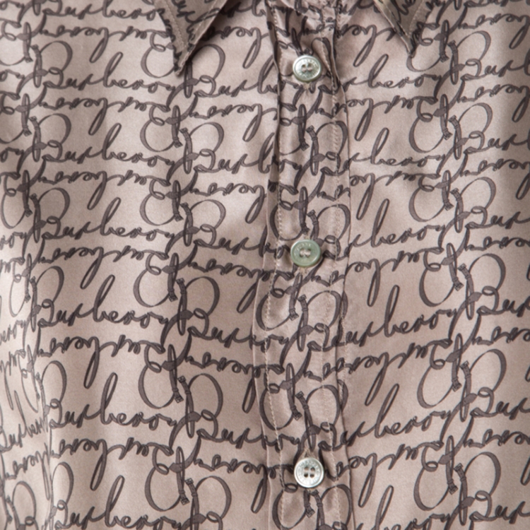 Pre Owned Burberry London Beige Logo Printed Silk Long Sleeve Button Front Shirt XL
