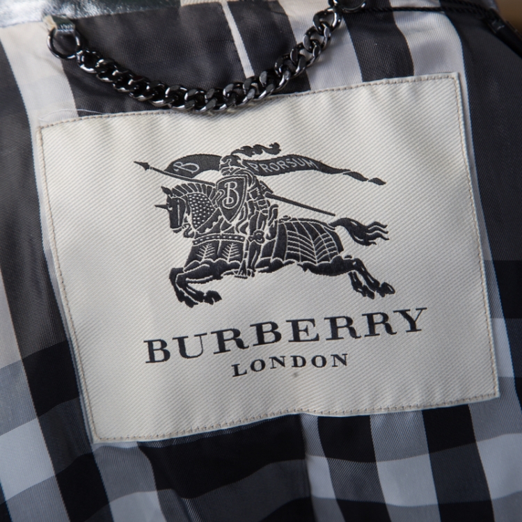 Pre Owned Burberry London Metallic Lamb Leather Belted Trench Coat M
