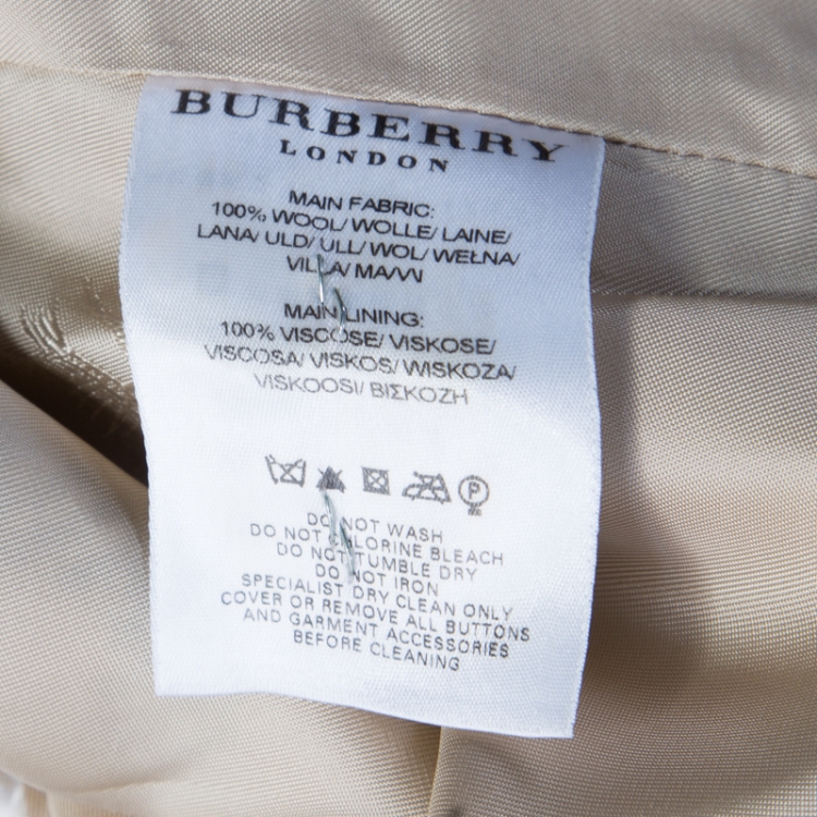 Pre Owned Burberry London Beige Checked Wool Double Breasted Belted Blackheath Coat L
