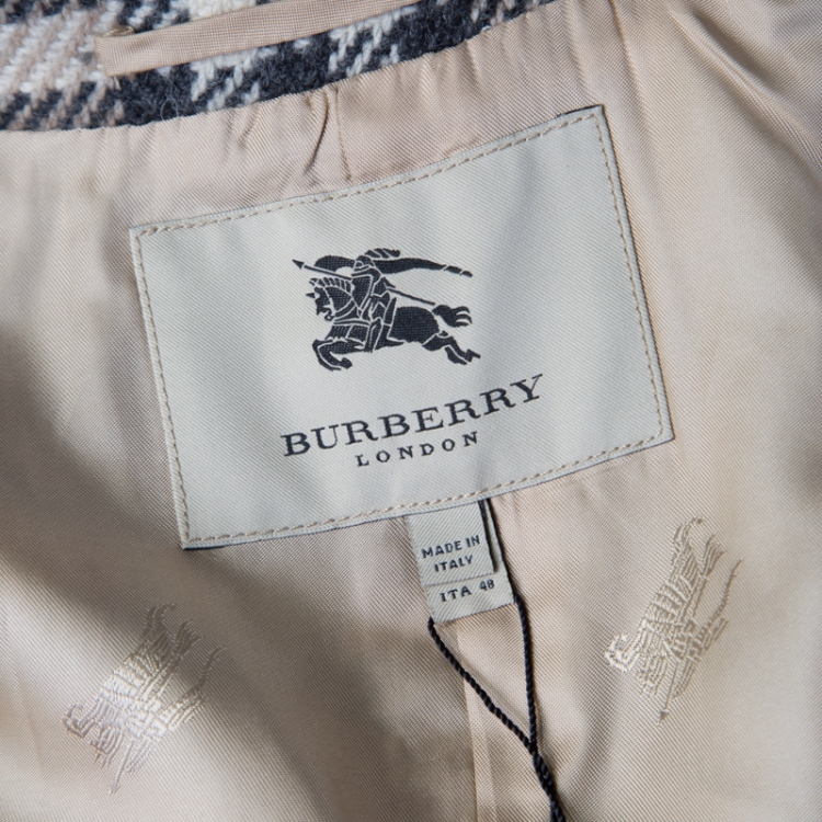 Pre Owned Burberry London Beige Checked Wool Double Breasted Belted Blackheath Coat L