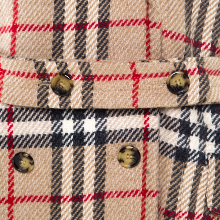 Pre Owned Burberry London Beige Checked Wool Double Breasted Belted Blackheath Coat L