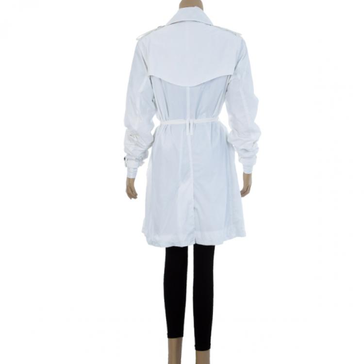 Pre Owned Burberry White Cotton Gabardine Trench Coat M