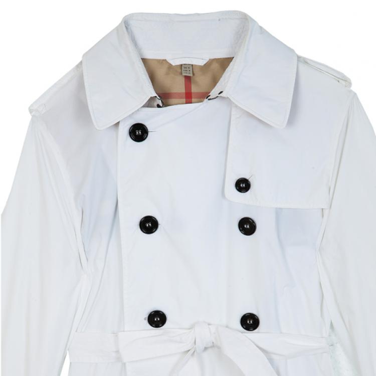 Pre Owned Burberry White Cotton Gabardine Trench Coat M