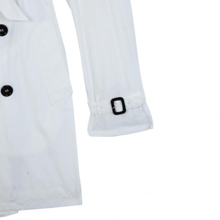 Pre Owned Burberry White Cotton Gabardine Trench Coat M
