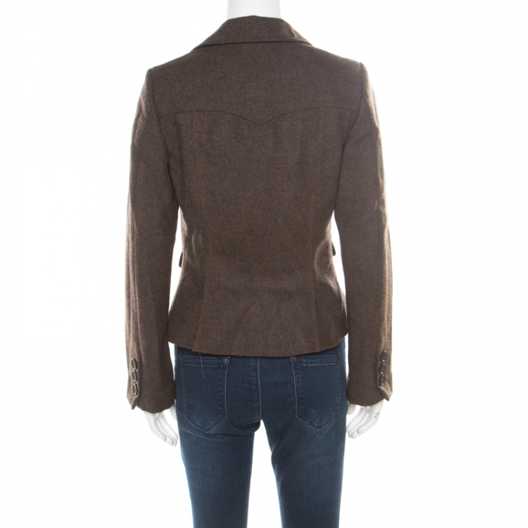 Pre Owned Burberry London Brown Wool One Button Blazer S