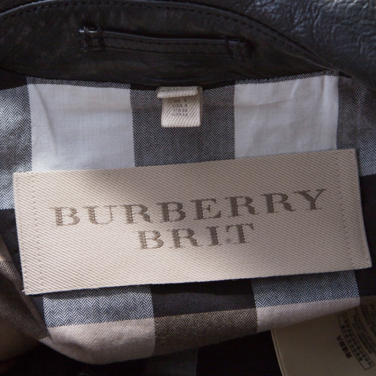 مملوكة مسبقًا Burberry Brit Black Leather Ribbed Panel Detail Biker Jacket S