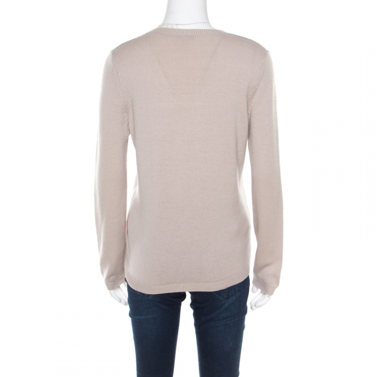 Pre Owned Burberry Brit Beige Cashmere Wool Exploded Check Printed Scoop Neck Pullover M