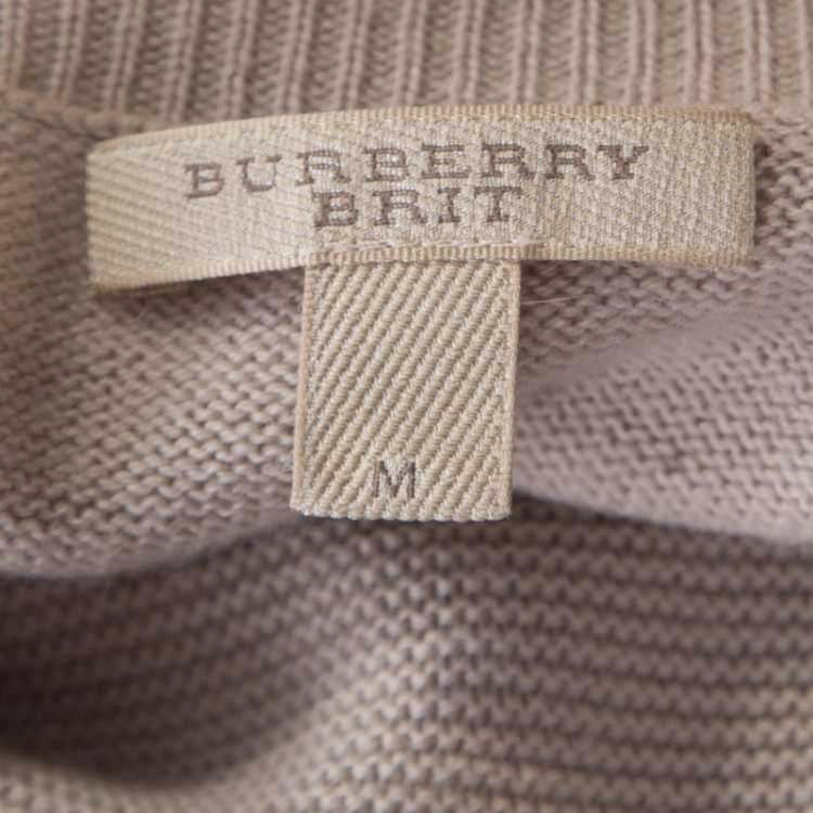 Pre Owned Burberry Brit Beige Cashmere Wool Exploded Check Printed Scoop Neck Pullover M