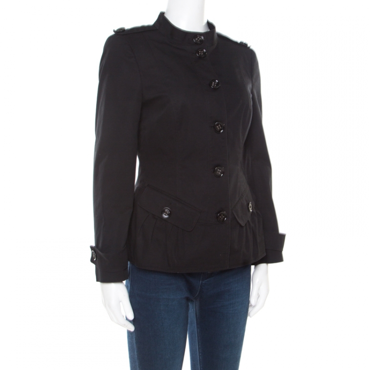 Pre Owned Burberry Black Cotton Stand Collar Slim Fit Jacket S