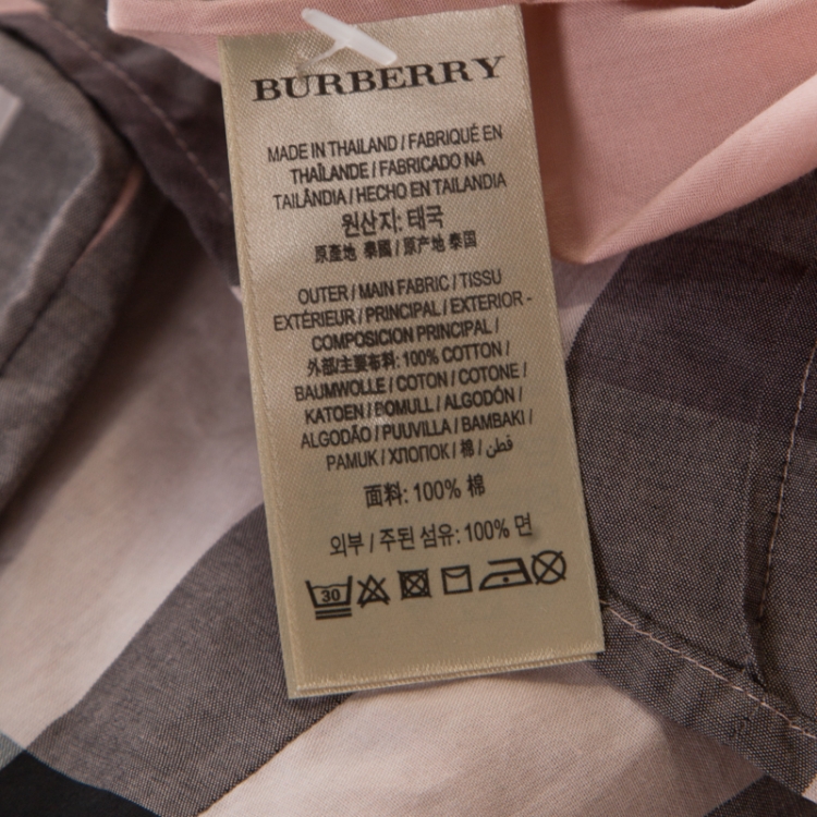 Pre Owned Burberry Brit Pink Checked Cotton Short Sleeve Shirt XXS