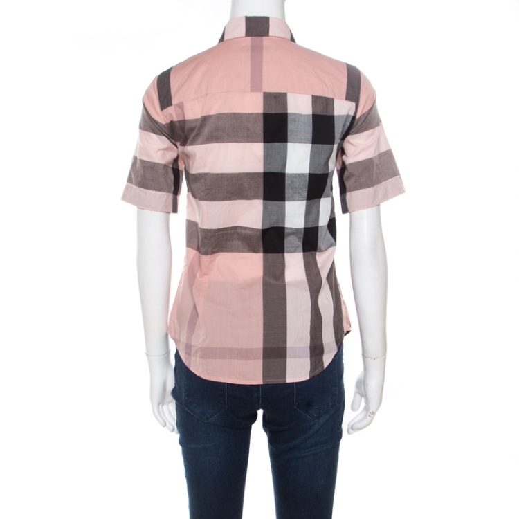 Pre Owned Burberry Brit Pink Checked Cotton Short Sleeve Shirt XXS