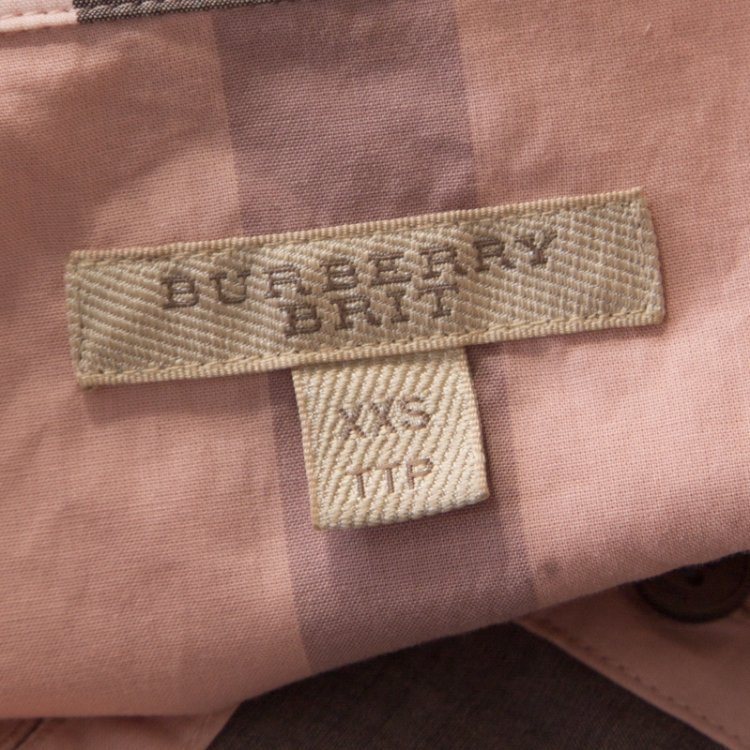Pre Owned Burberry Brit Pink Checked Cotton Short Sleeve Shirt XXS