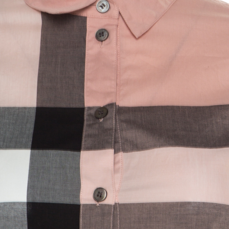 Pre Owned Burberry Brit Pink Checked Cotton Short Sleeve Shirt XXS
