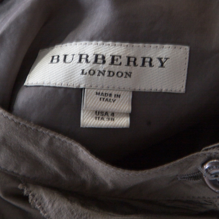 Pre Owned Burberry London Olive Green Ruffle Trim Belted Short Sleeve Dress S 