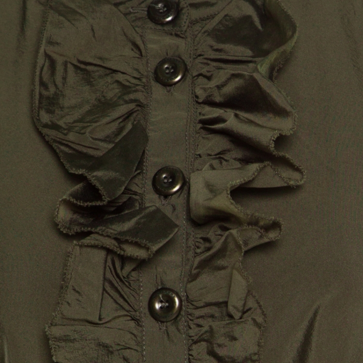 Pre Owned Burberry London Olive Green Ruffle Trim Belted Short Sleeve Dress S 